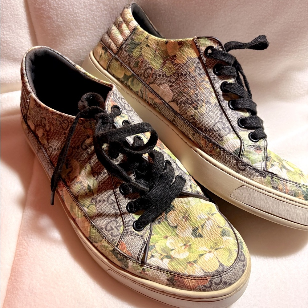 Gucci Floral GG Canvas Low-Top Sneakers in Black, Green and Yellow